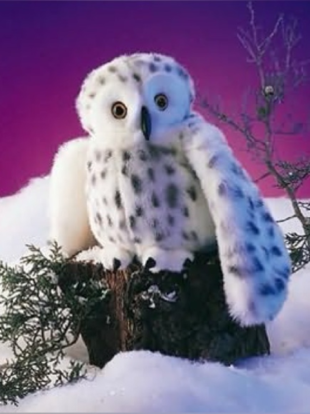 Folkmanis White Snowy Owl Plush Hand Puppet 10” Rotating Head Vintage 2010